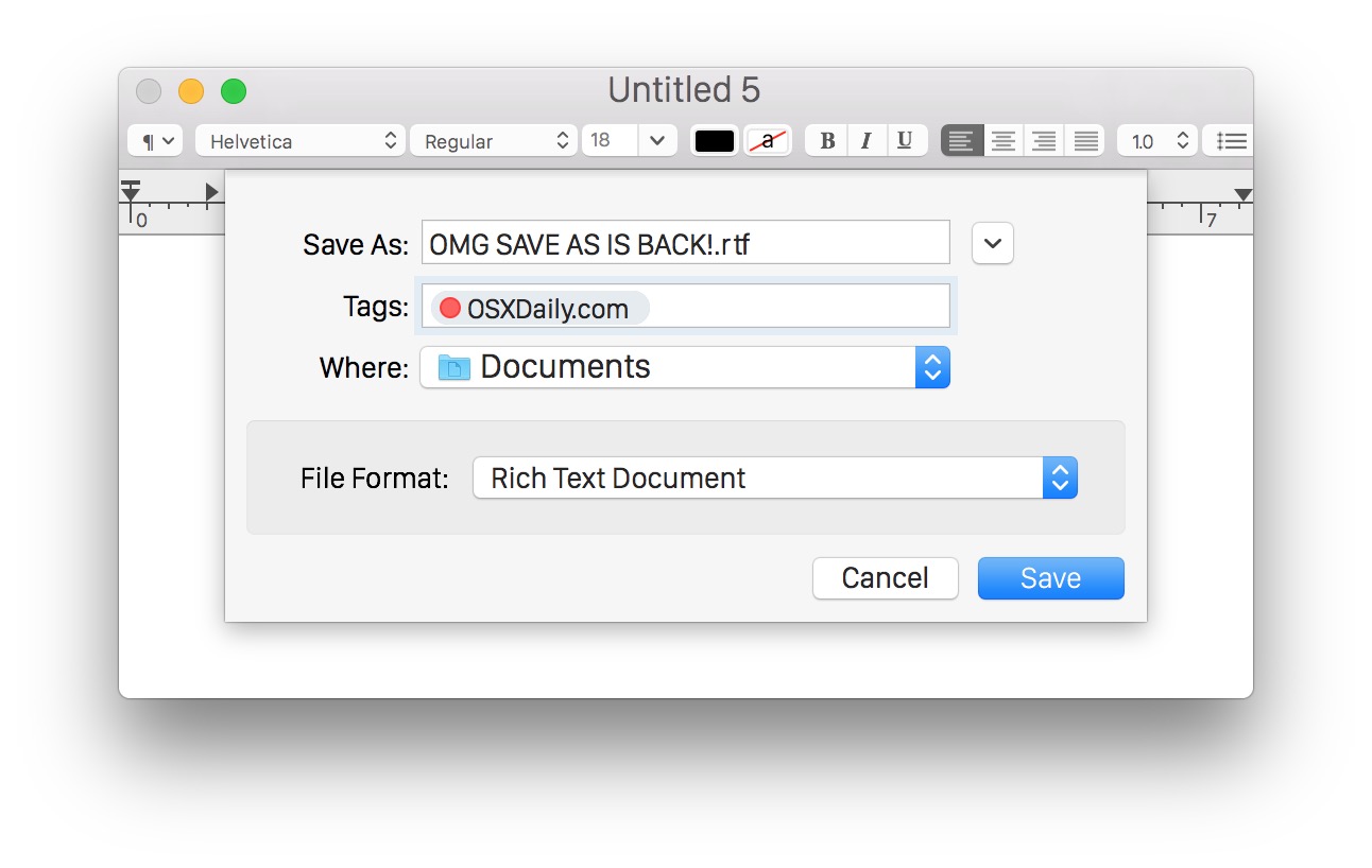save a document for mac